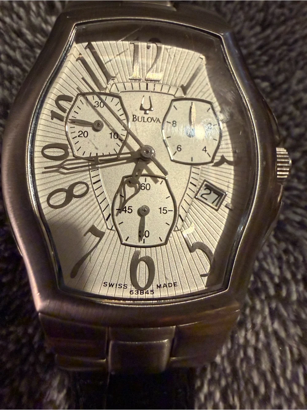 Bulova Silver-Toned Dial Watch with Black Strap